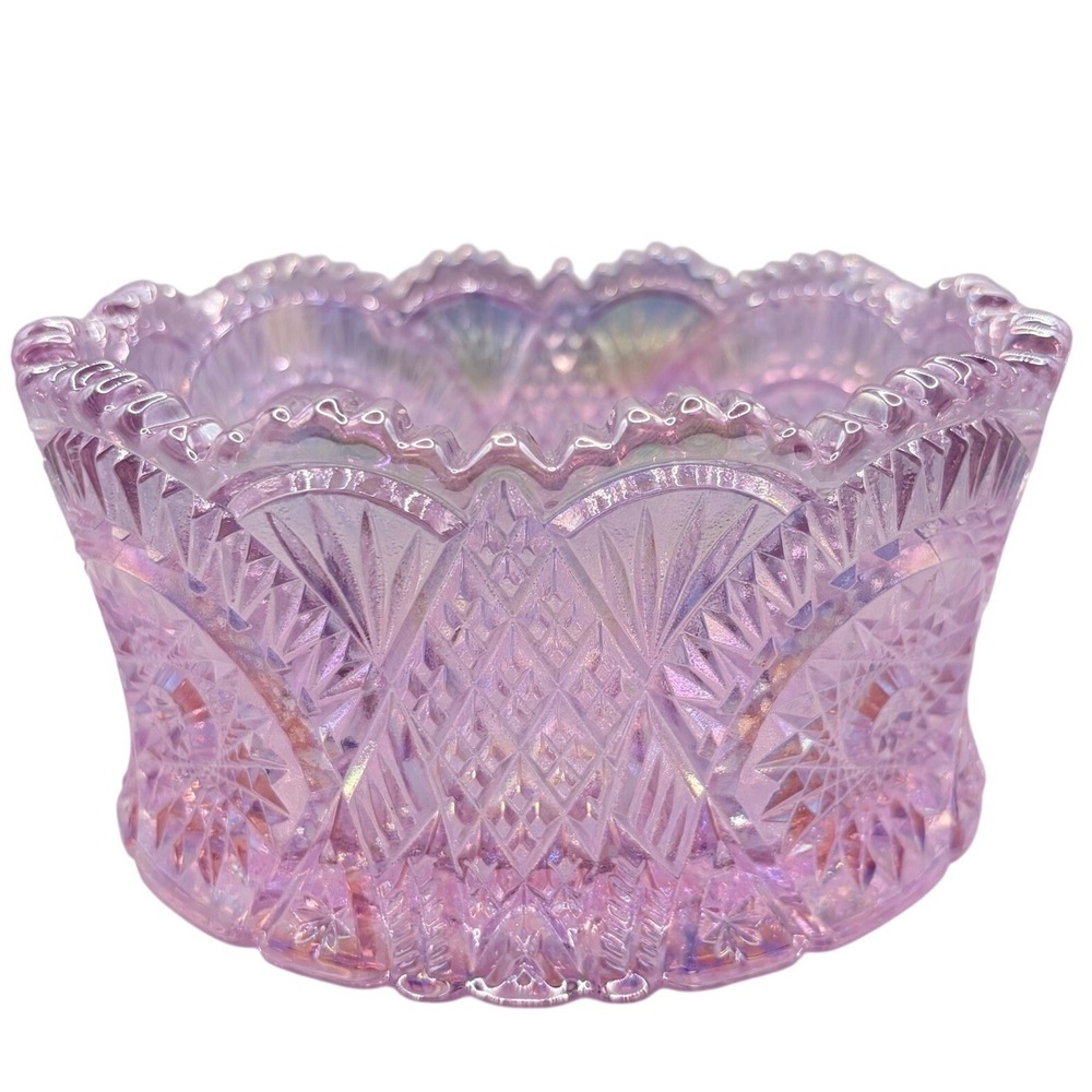 Mosser Diamond Classic Pattern  Passion Pink Carnival Glass‎ Round Bowl USA